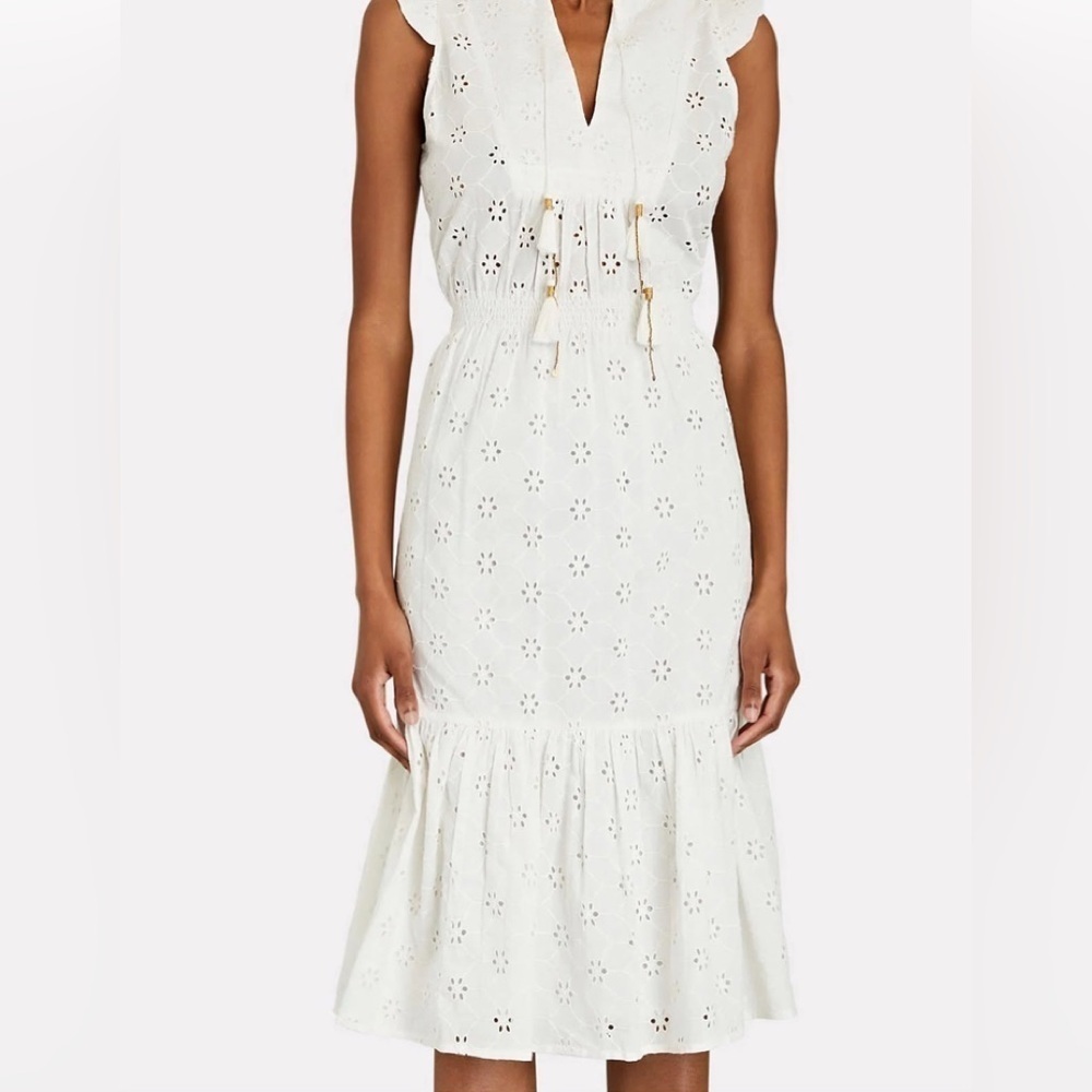 Bell Alicia Bell Embroidered Eyelet Tiered Midi Dress White SZ L